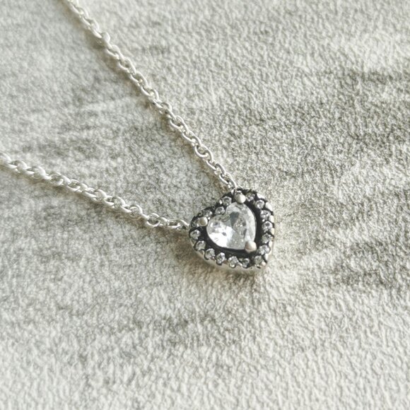 NEW Pandora Elevated Heart Silver Zirconia Necklace #398425C01 Authentic - Picture 2 of 4